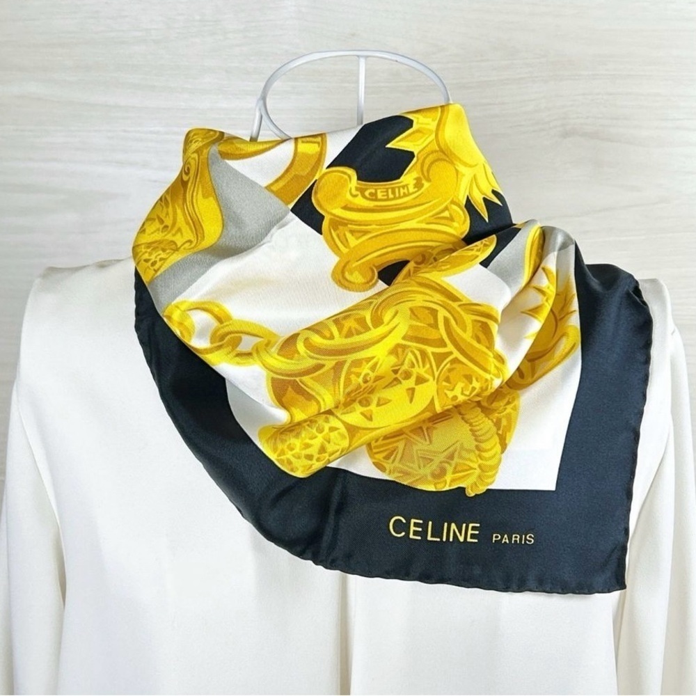 CELINE Paris Jewerly Print Scarf 100% Silk Square 26" Black New without Tag. - Picture 2 of 13